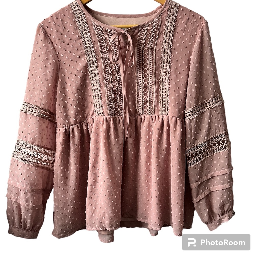 Indigo Soul Swiss‎ Dot Crochet Top size Small NWT Pink